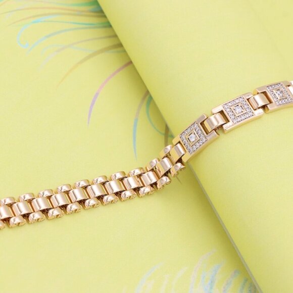 "Elegant Square Motif Rose Gold Bracelet with CZ Accents, XPBL0920 - Picture 6 of 12